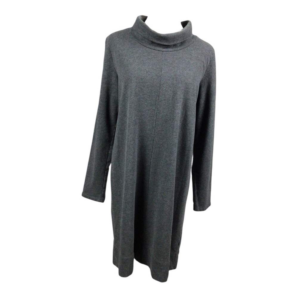 Pure Jill Charcoal Gray Mock Neck Sweater Dress Medium Comfort Modest